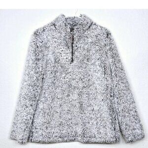 Weatherproof Women's Gray Faux Fur Pullover 1/4 Zip Sweater